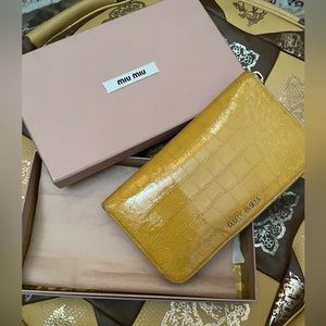 Miu Miu Yellow Croc Embossed Leather
Wallet with box